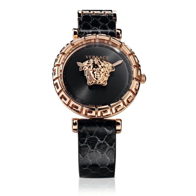 Versace Palazzo Empire Greca Black Dial Black Leather Strap Watch for Women - VEDV00719