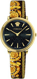 Versace VBP13017 V-Circle Women's Watch – Black Dial & Gold Leather Strap