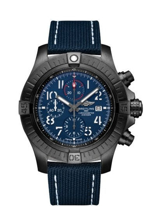 Breitling Super Avenger Chronograph 48 Night Mission Blue Dial Blue Leather Strap Watch for Men - V13375101C1X2