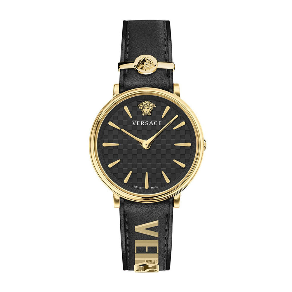 Versace V Circulus Quartz Black Dial Black Leather Strap Watch for Women - VBP12017