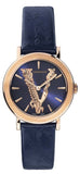Versace VEHC00419 Virtus Quartz Women's Watch – Blue Dial & Blue Leather Strap