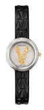 Versace VET300421 Virtus Quartz Women's Watch – White Dial & Black Leather Strap