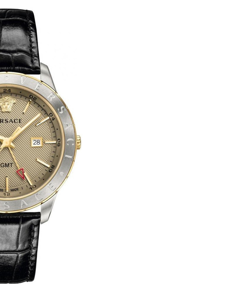 Versace Univers Beige Dial Black Leather Strap Watch for Men - VEBK00218