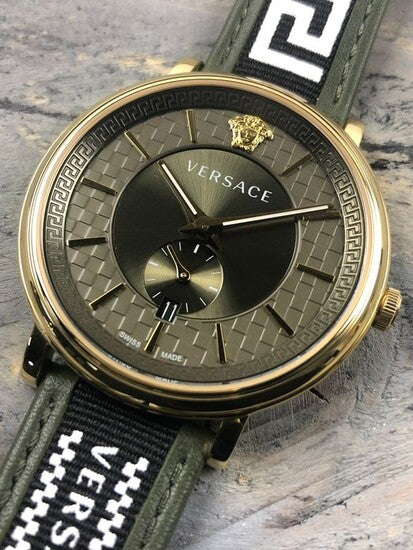 Versace V-Circle Quartz Green Dial Green Leather Strap Watch for Men - VEBQ01519