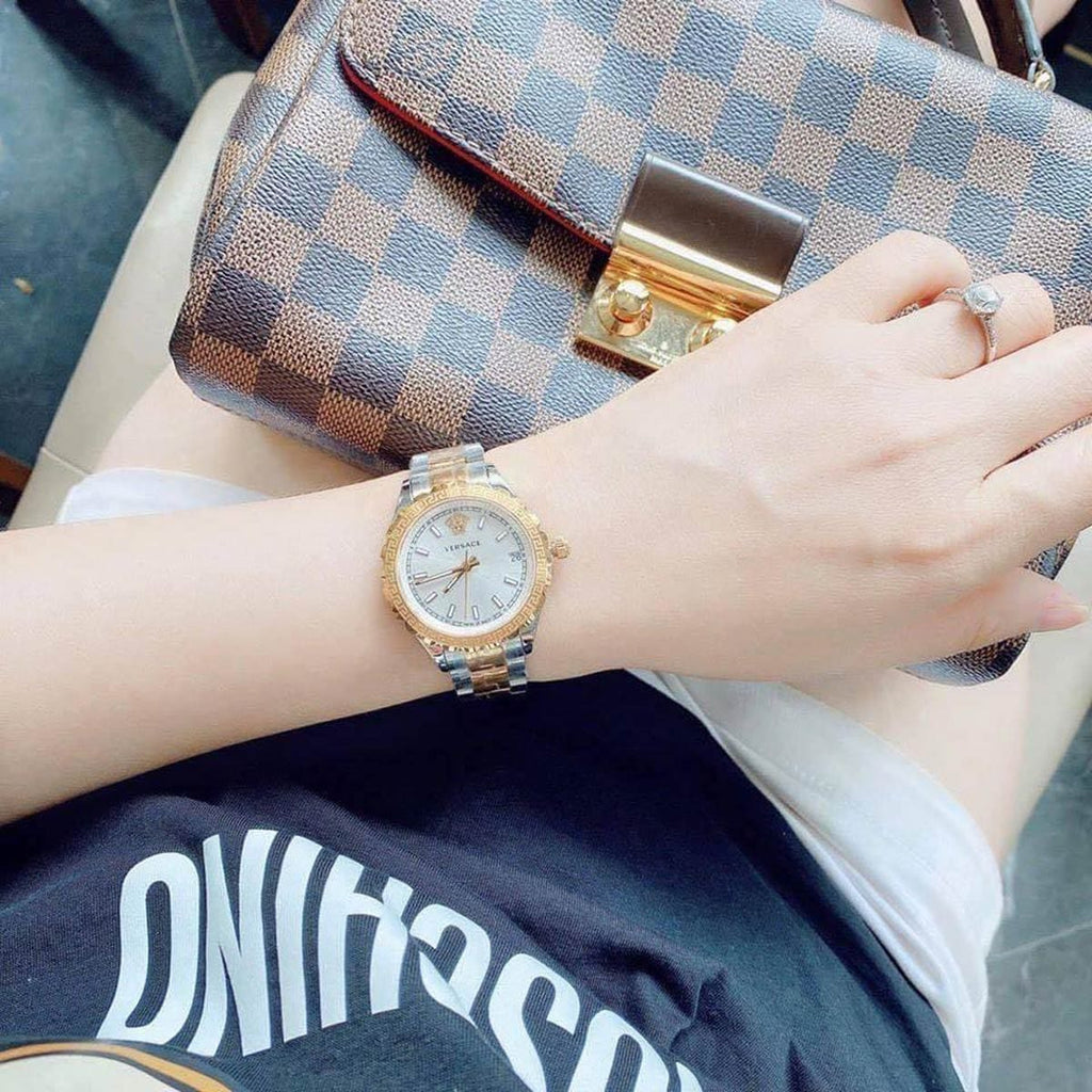 Versace Hellenyium Silver Dial Two Tone Steel Strap Watch for Women - V12030015