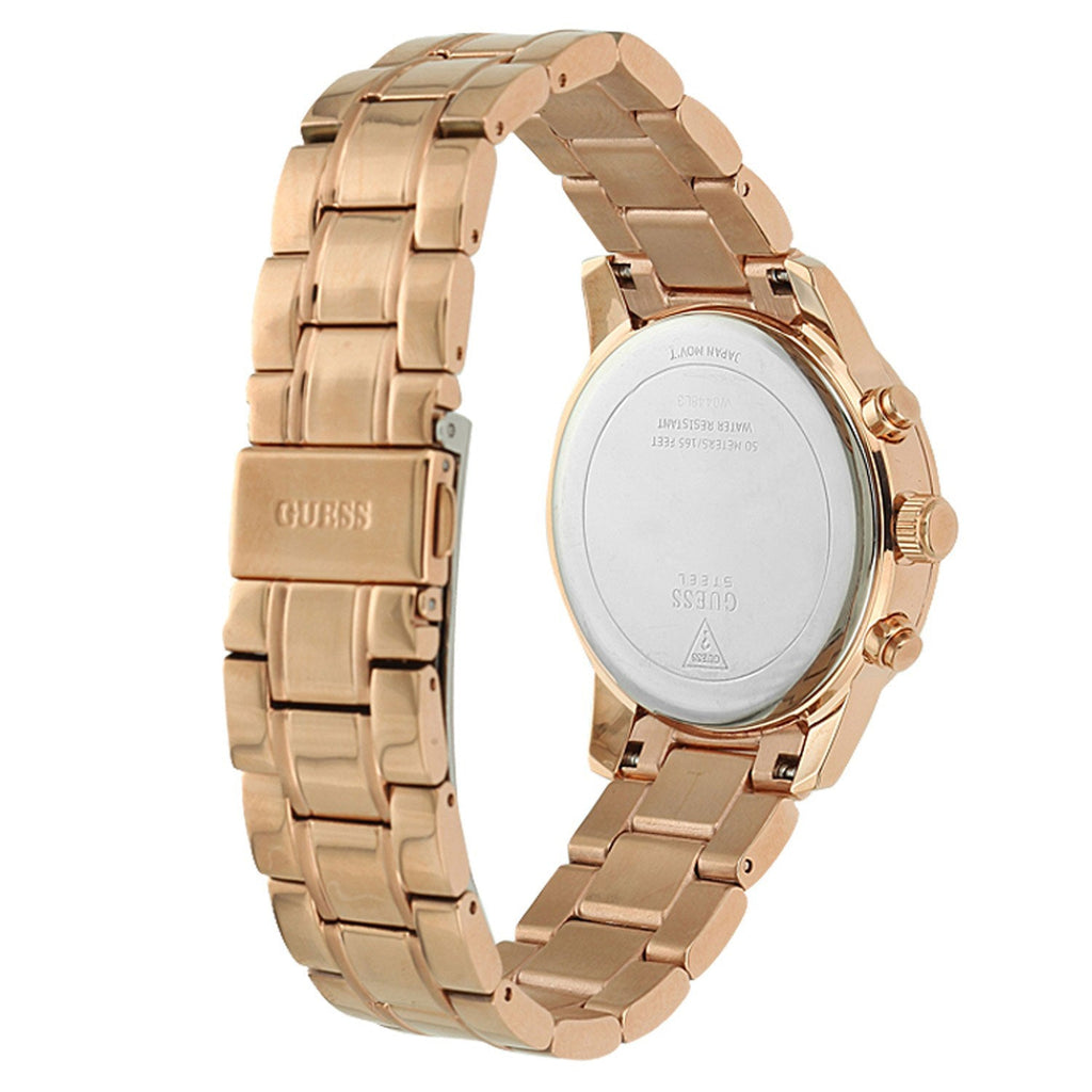 Guess Mini Sunrise Chronograph Quartz Rose Gold Dial Rose Gold Steel Strap Watch For Women - W0448L3
