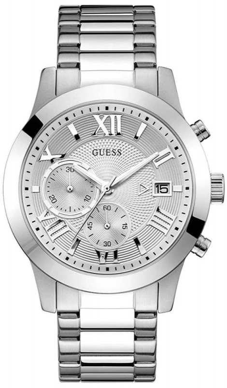 Guess Atlas Chronograph Silver Dial Silver Steel Strap Watch For Men - W0668G7
