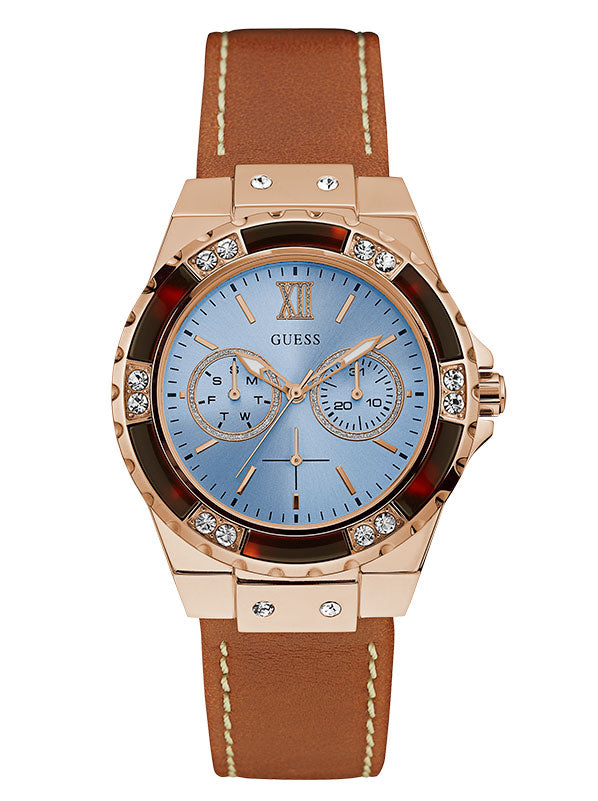 Guess Limelight Quartz White Dial Brown Leather Strap Watch For Women - W0775L7