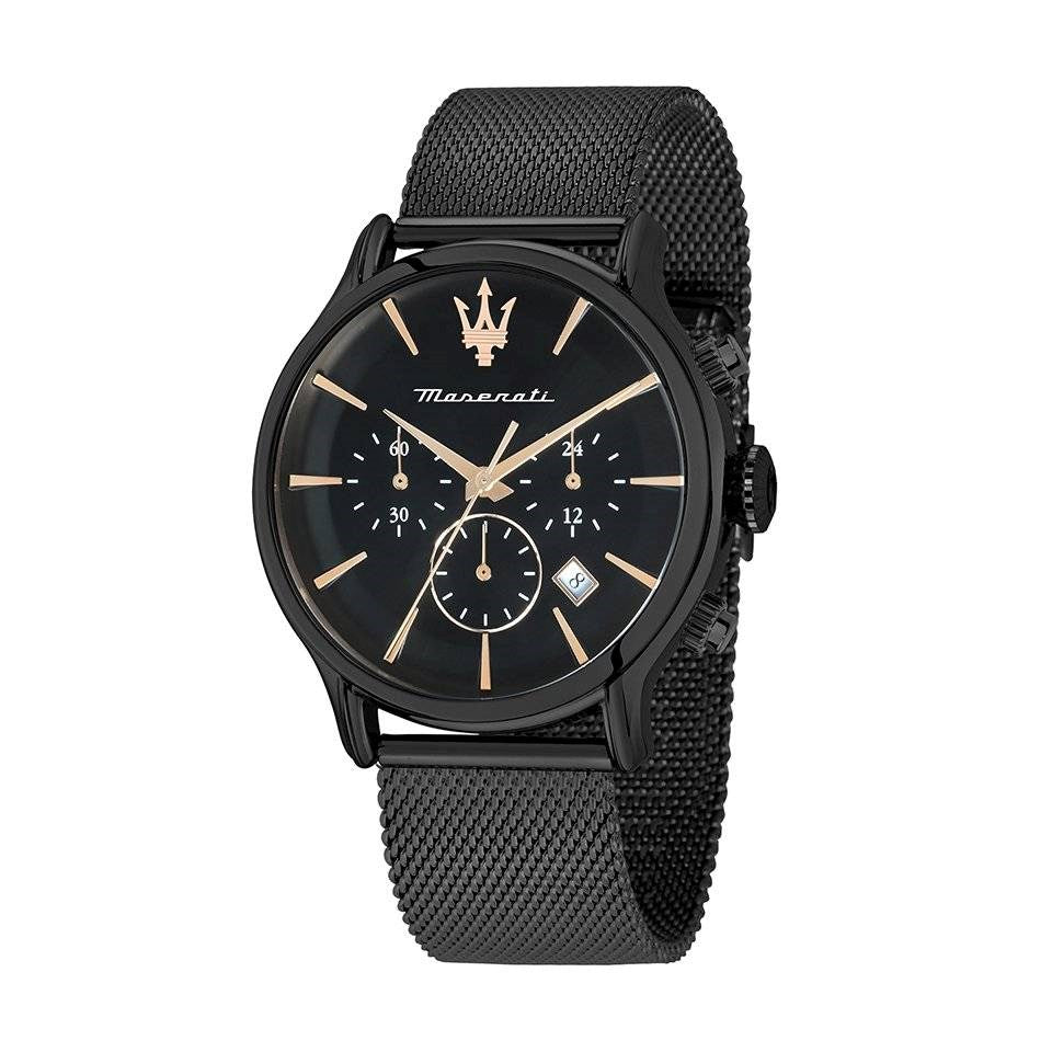 Maserati Epoca Chronograph Black Dial Black Mesh Strap Watch For Men - R8873618013