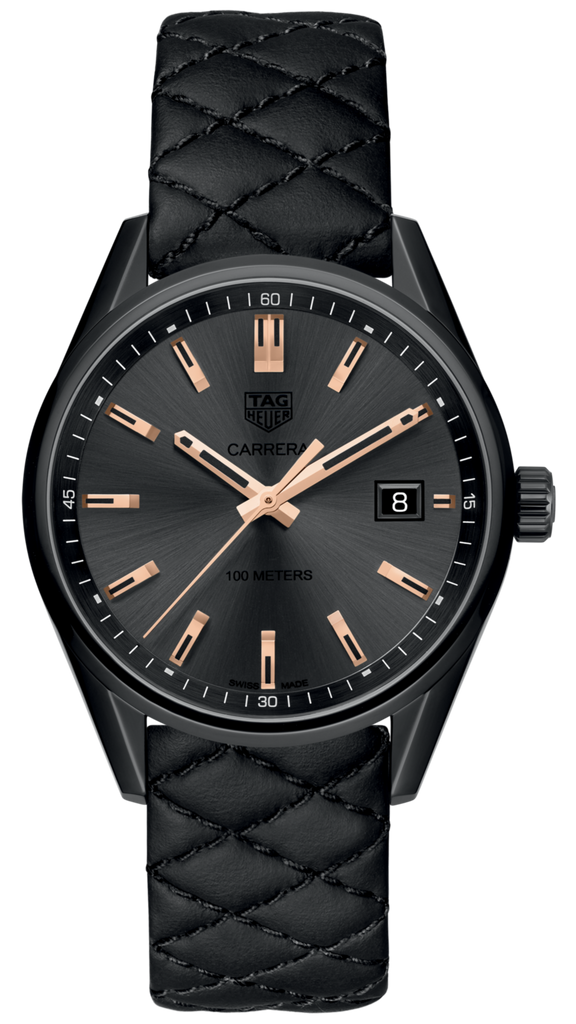 Tag Heuer Carrera Special Edition Black Dial Black Leather Strap Watch for Women - WAR1113.FC6392