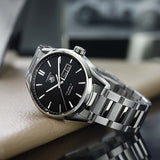 Tag Heuer Carrera Calibre 5 Automatic Black Dial Silver Steel Strap Watch for Men - WAR201A.BA0723