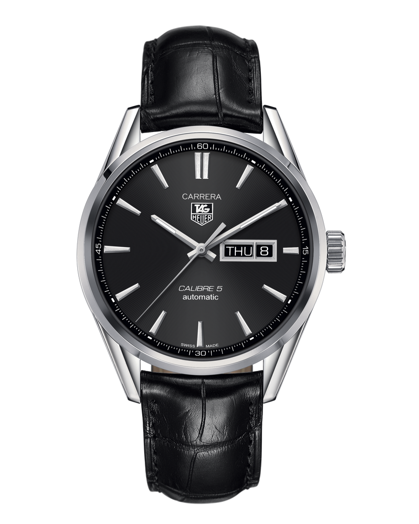 Tag Heuer Carrera Automatic 41mm Black Dial Black Leather Strap Watch for Men - WAR201A.FC6266