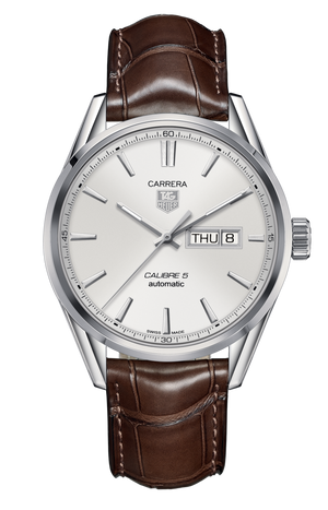 Tag Heuer Carrera Calibre 5 Automatic White Dial Brown Leather Strap Watch for Men - WAR201B.FC6291