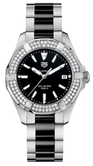 Tag Heuer Aquaracer Quartz Diamonds Black Dial Two Tone Steel Strap Watch for Men - WAY131E.BA0913