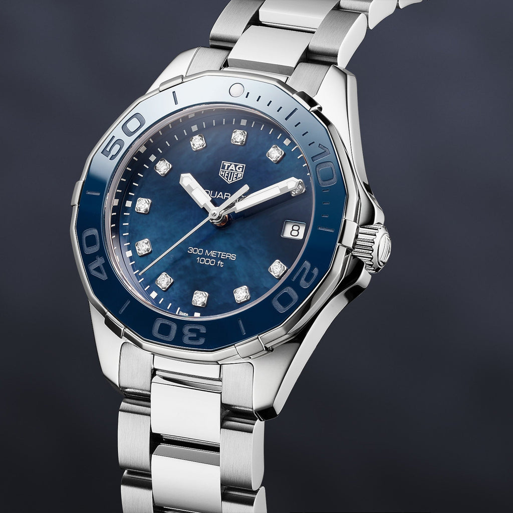 Tag Heuer Aquaracer Diamonds Blue Dial Silver Steel Strap Watch for Women - WAY131L.BA0748