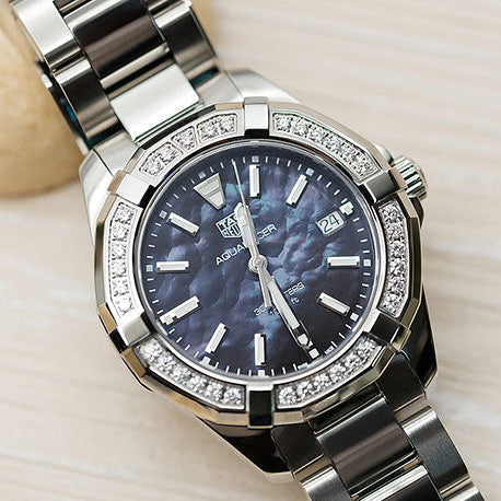 Tag Heuer Aquaracer Quartz 35mm Diamond Black Dial Silver Steel Strap Watch for Women - WAY131P.BA0748