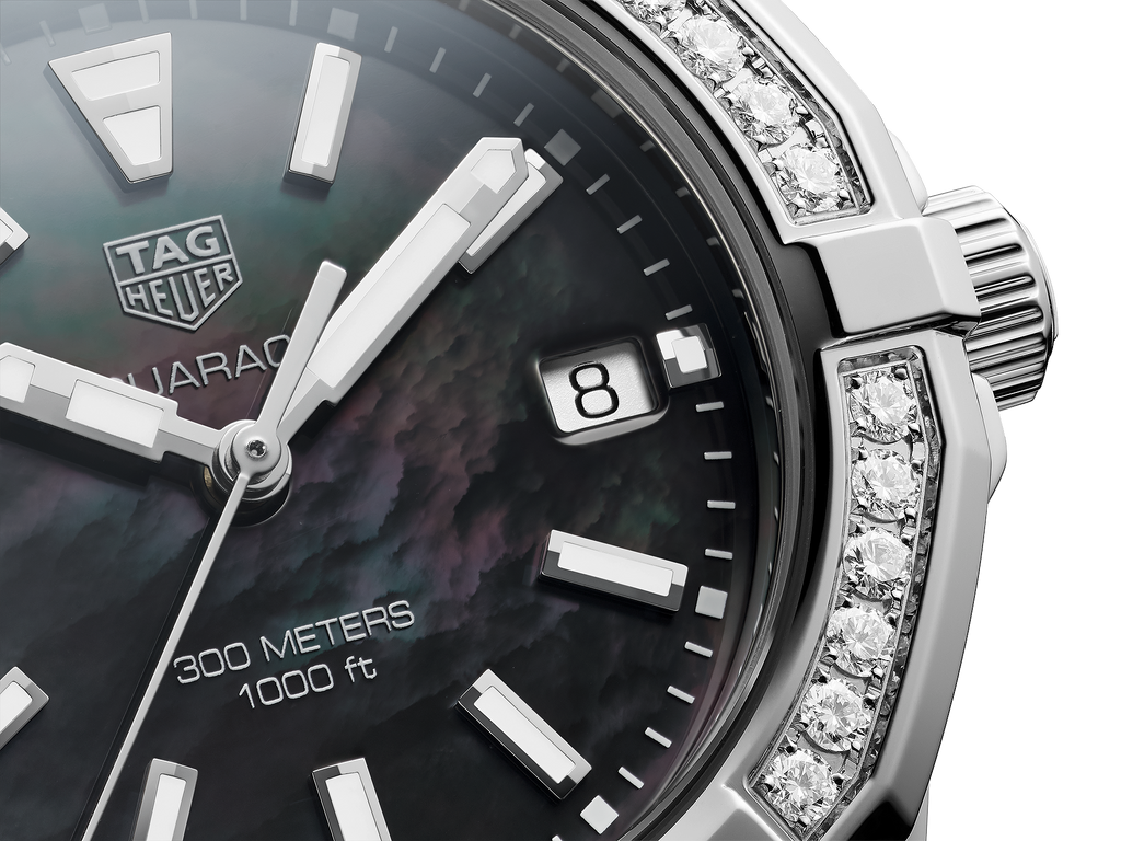 Tag Heuer Aquaracer Quartz Diamonds Black Dial Silver Steel Strap Watch for Women - WAY131P.BA0748