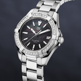 Tag Heuer Aquaracer Quartz Diamonds Black Dial Silver Steel Strap Watch for Women - WAY131P.BA0748