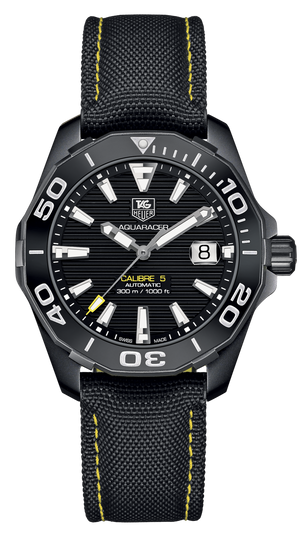 Tag Heuer Aquaracer Calibre 5 Automatic Black Dial Black Nylon Strap Watch for Men - WAY218A.FC6362