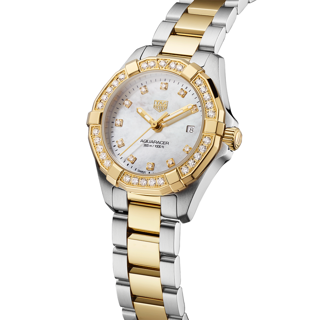 Tag Heuer Aquaracer Quartz Diamonds Mother of Pearl Dial Two Tone Steel Strap Watch for Women - WBD1423.BB0321