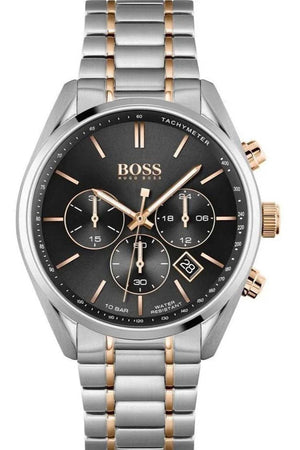 Hugo Boss Champion Chronograph Black Dial Two Tone Steel Strap Watch for Men - 1513819