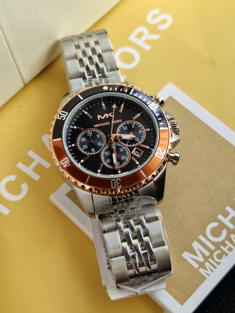 Michael Kors Bayville Chronograph Black Dial Silver Steel Strap Watch For Men - MK8725