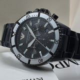 Emporio Armani Diver Chronograph Black Dial Black Steel Strap Watch For Men - AR80050