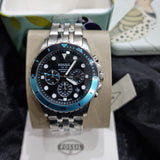 Fossil FS5827 FB-01 Chronograph Men’s Watch – Black Dial with Silver Steel Strap