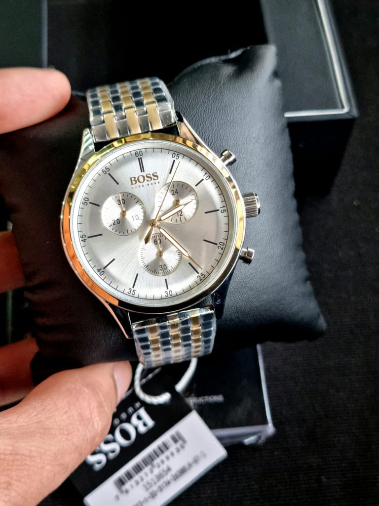 Hugo Boss Companion Silver Dial Two Tone Mesh Bracelet Watch for Men - 1513654