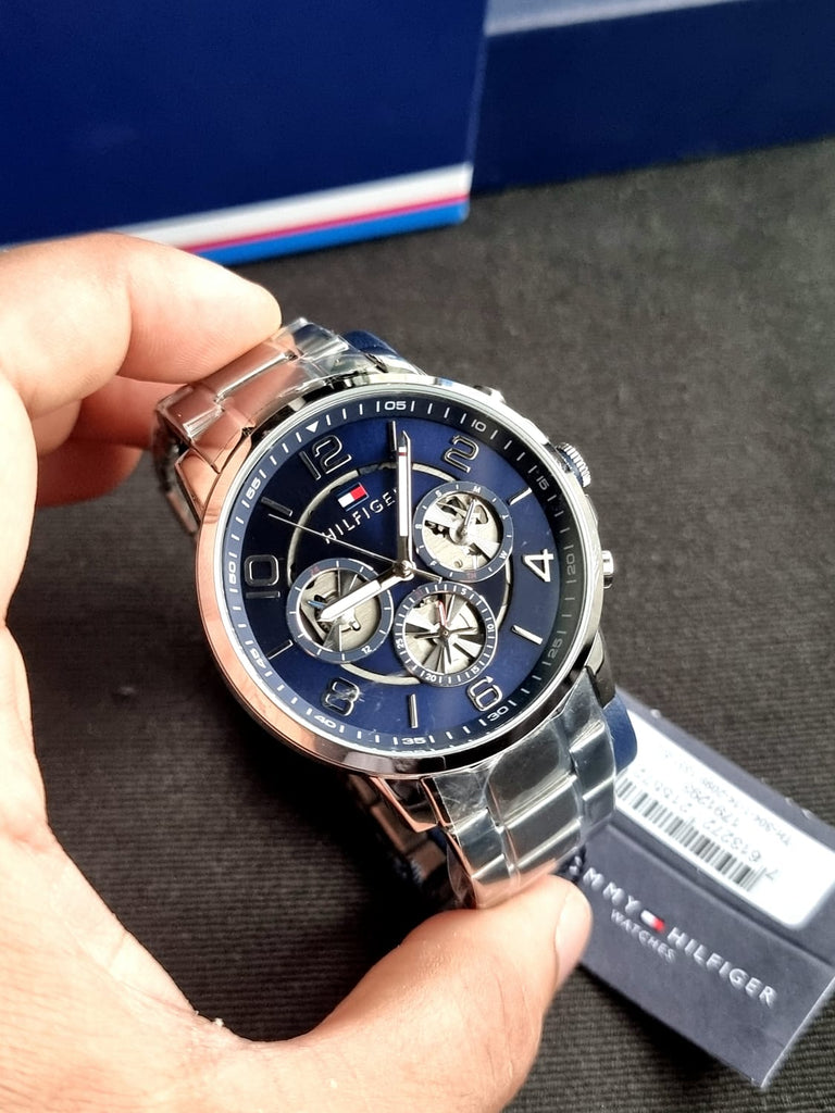 Tommy Hilfiger Keagan Blue Dial Silver Steel Strap Watch for Men - 1791293