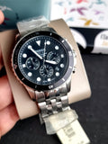 Fossil FS5837 FB-01 Chronograph Men’s Watch – Black Dial with Silver Steel Strap