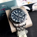 Fossil FS5837 FB-01 Chronograph Men’s Watch – Black Dial with Silver Steel Strap