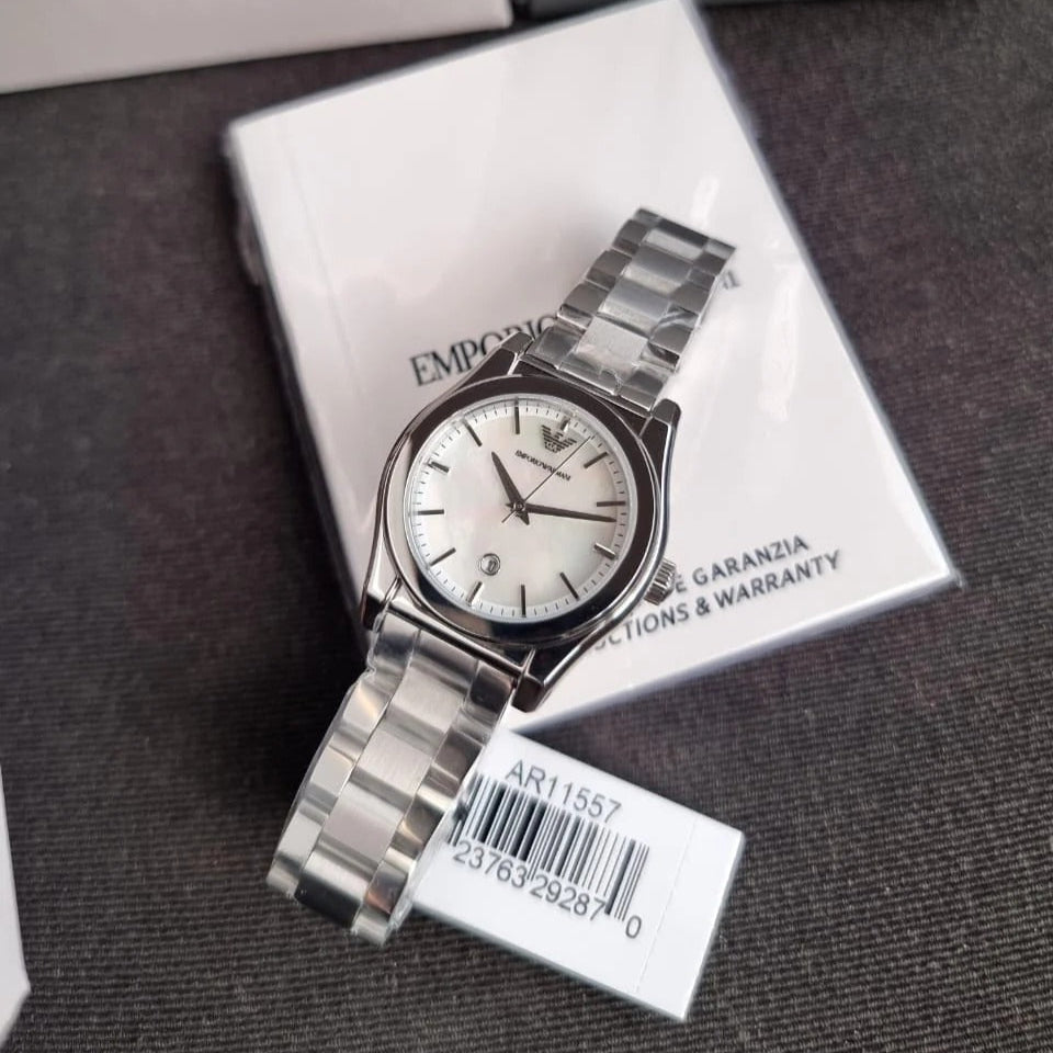 Emporio Armani Federica Mother of Pearl Dial Silver Steel Strap Watch For Women - AR11557