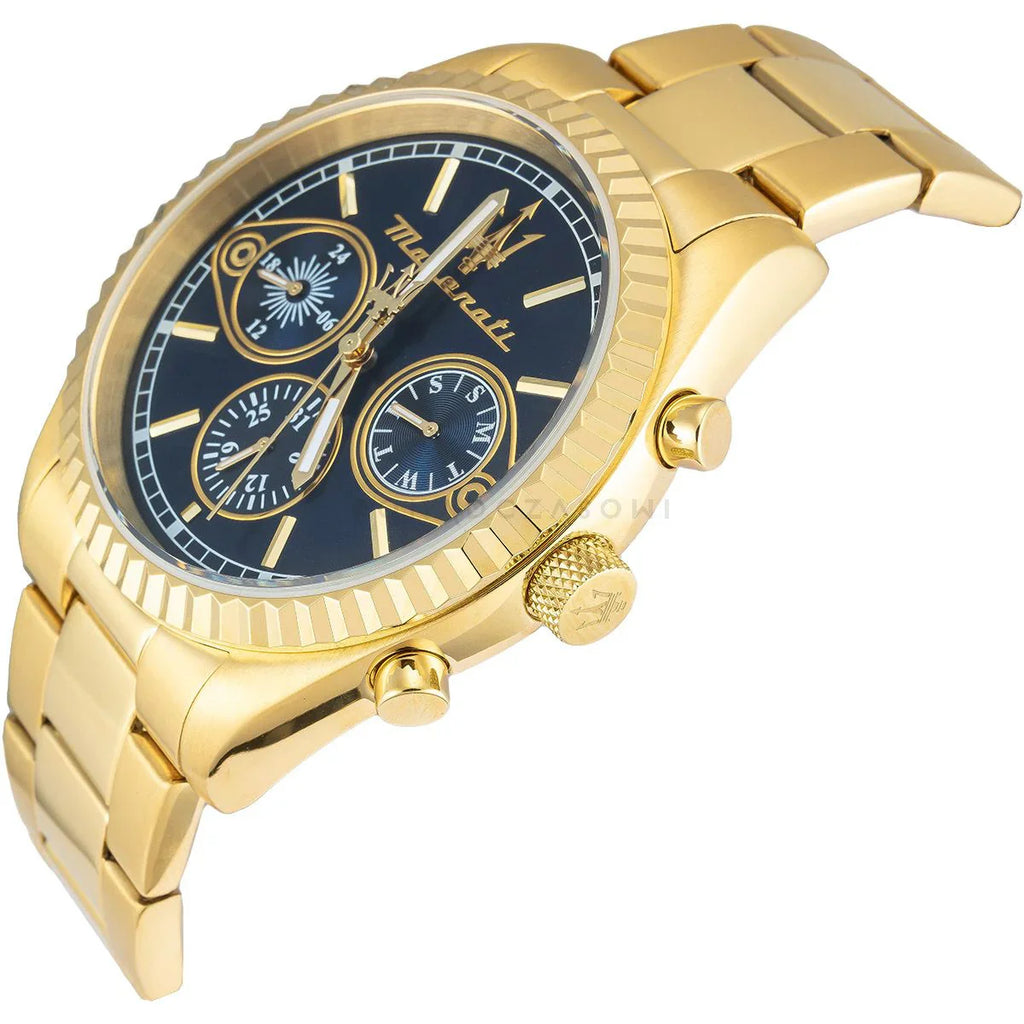 Maserati Competizione Chronograph Blue Dial Gold Steel Strap Watch For Men - R8853100026