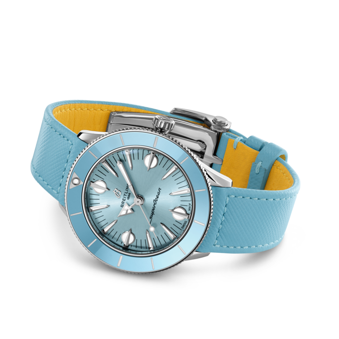 Breitling Superocean Heritage '57 Pastel Paradise Blue Dial Blue Leather Strap Watch for Women - A10340161C1X1