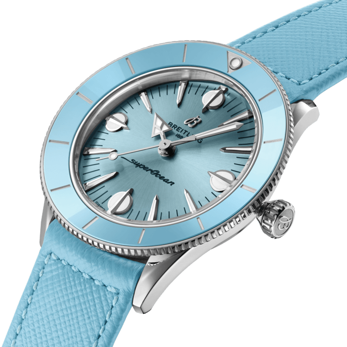 Breitling Superocean Heritage '57 Pastel Paradise Blue Dial Blue Leather Strap Watch for Women - A10340161C1X1