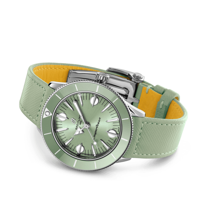 Breitling Superocean Heritage '57 Pastel Paradise Green Dial Green Leather Strap Watch for Women - A10340361L1X1