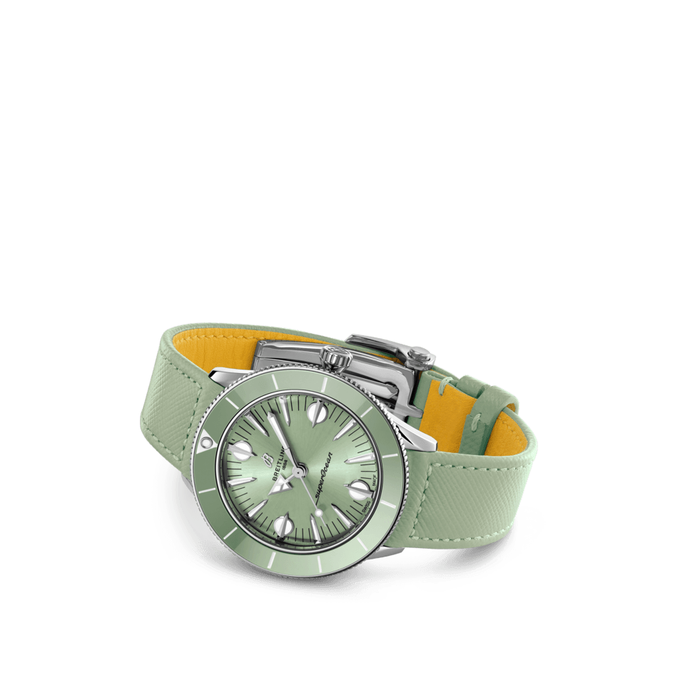 Breitling Superocean Heritage '57 Pastel Paradise Green Dial Green Leather Strap Watch for Women - A10340361L1X1