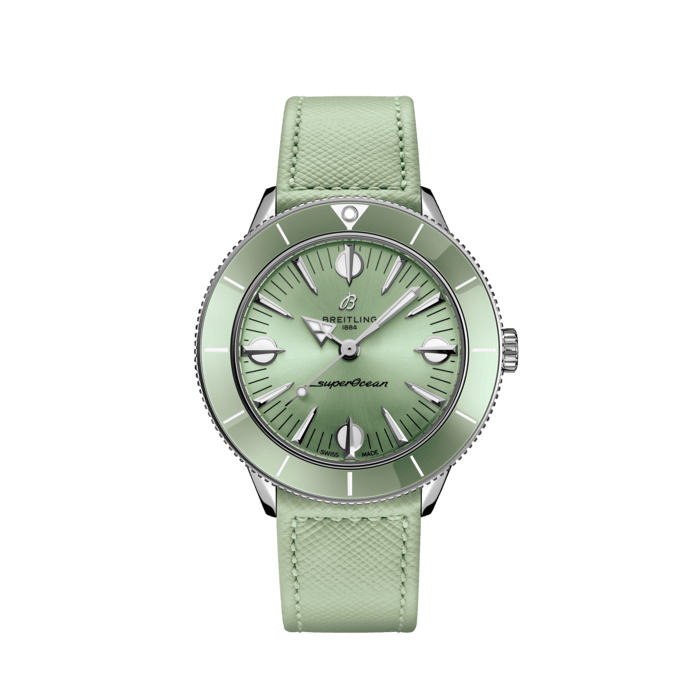 Breitling Superocean Heritage '57 Pastel Paradise Green Dial Green Leather Strap Watch for Women - A10340361L1X1