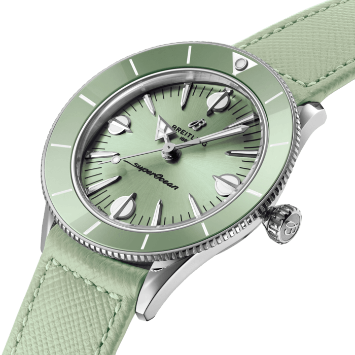 Breitling Superocean Heritage '57 Pastel Paradise Green Dial Green Leather Strap Watch for Women - A10340361L1X1