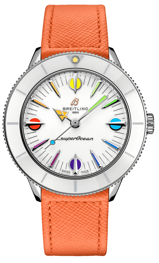 Breitling Superocean Heritage '57 Pastel Paradise White Dial Orange Leather Watch for Women - A10340A11A1X1
