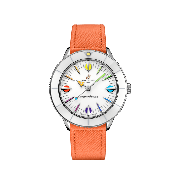 Breitling Superocean Heritage '57 Pastel Paradise White Dial Orange Leather Watch for Women - A10340A11A1X1