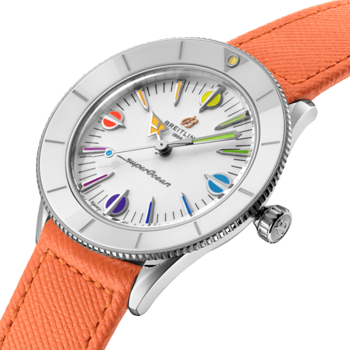 Breitling Superocean Heritage '57 Pastel Paradise White Dial Orange Leather Watch for Women - A10340A11A1X1
