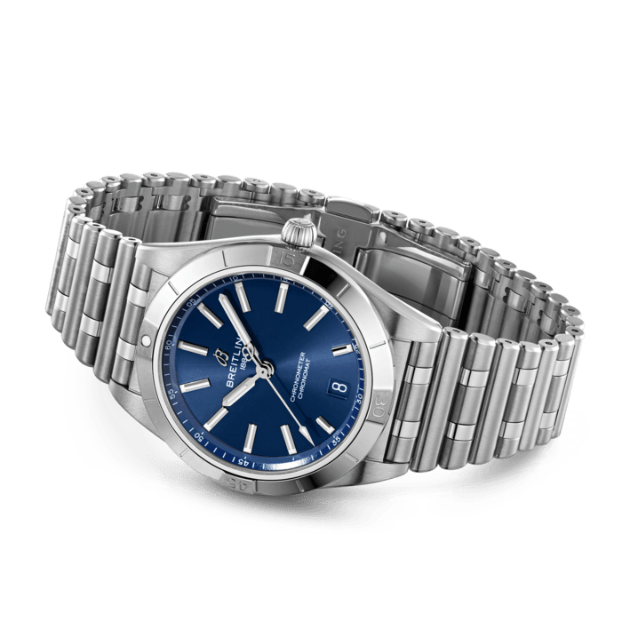 Breitling Chronomat Automatic 36 Blue Dial Silver Steel Strap Watch for Women - A10380101C1A1