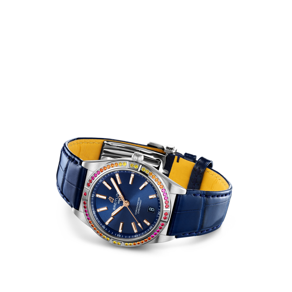 Breitling Chronomat Automatic 36 South Sea Blue Dial Blue Leather Strap Watch for Women - A10380611C1P1