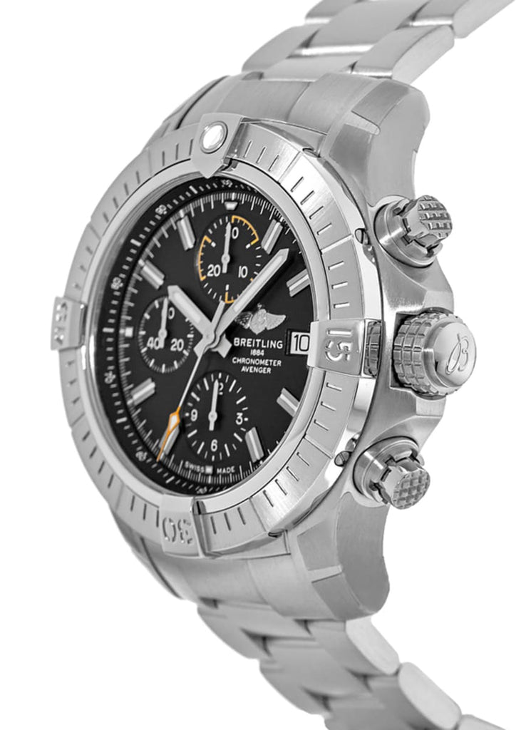 Breitling Avenger Chronograph 45mm Black Dial Silver Steel Strap Watch for Men - A13317101B1A1