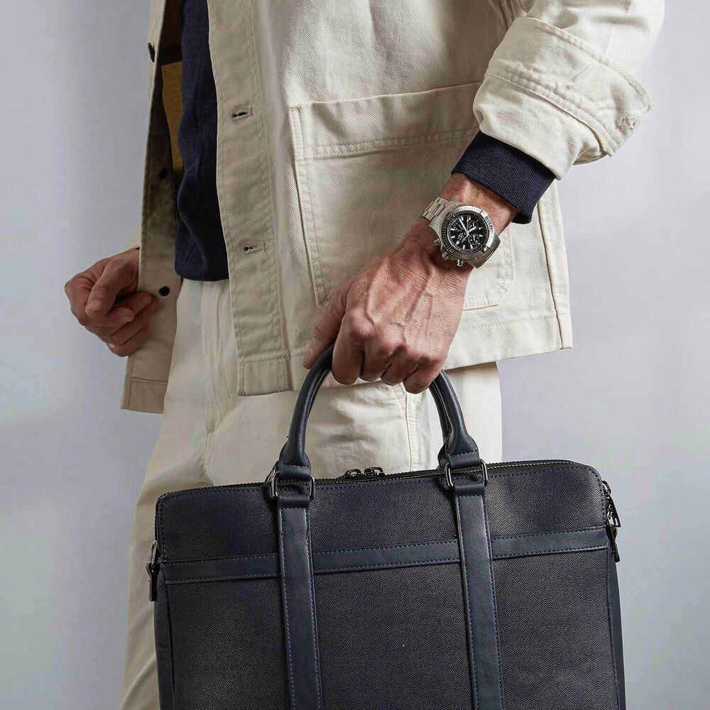 Breitling Avenger Chronograph 43 Black Dial Silver Steel Strap Watch for Men - A13385101B1A1