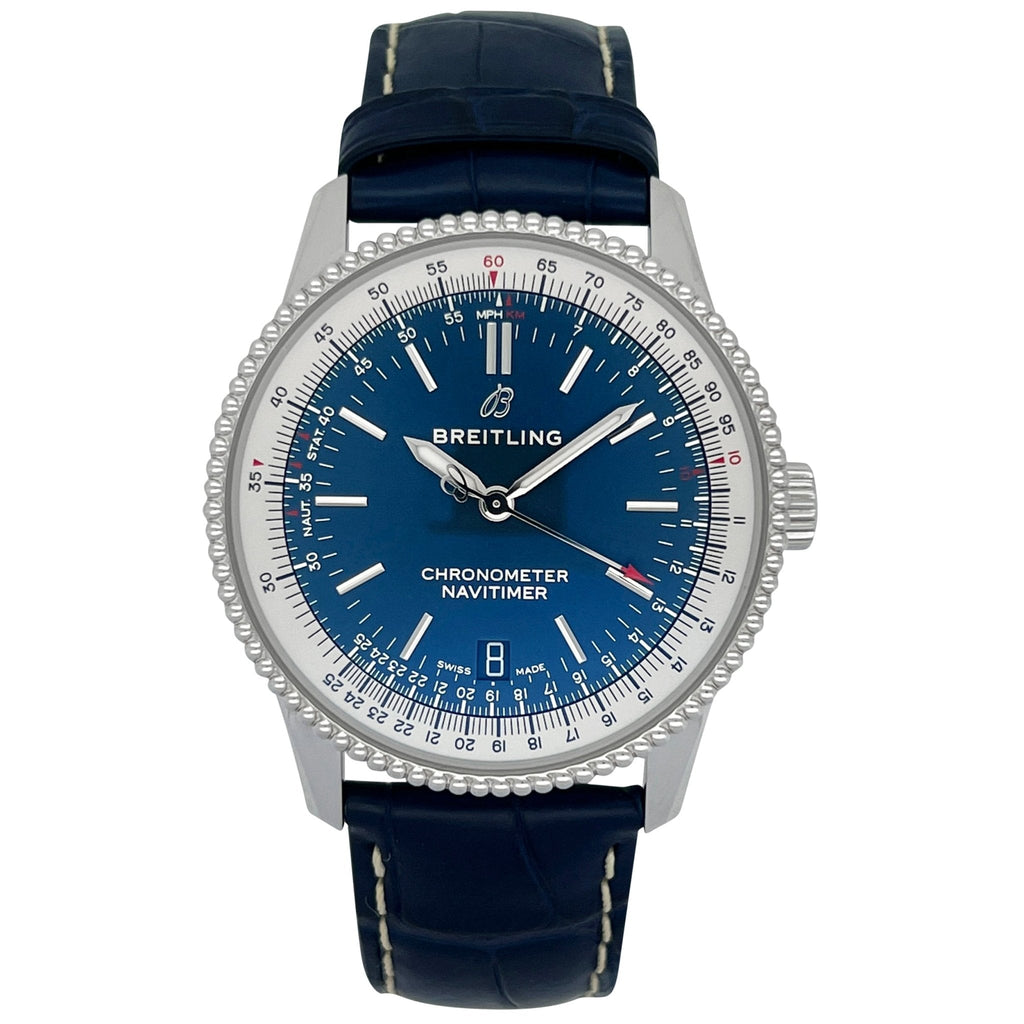 Breitling Navitimer Automatic 38mm Blue Dial Blue Leather Strap Mens Watch - A17325211C1P1