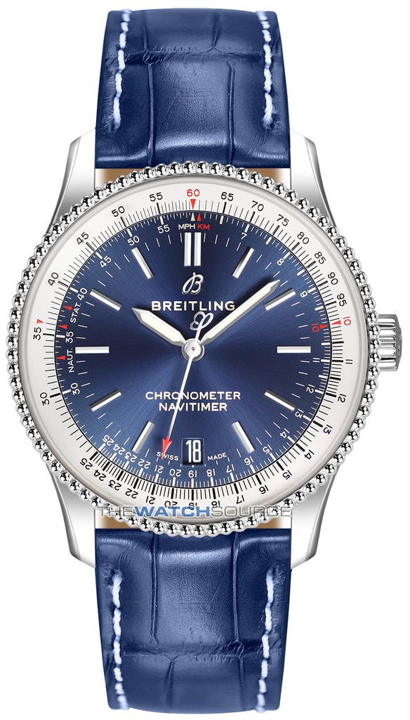 Breitling Navitimer Automatic 38mm Blue Dial Blue Leather Strap Mens Watch - A17325211C1P1