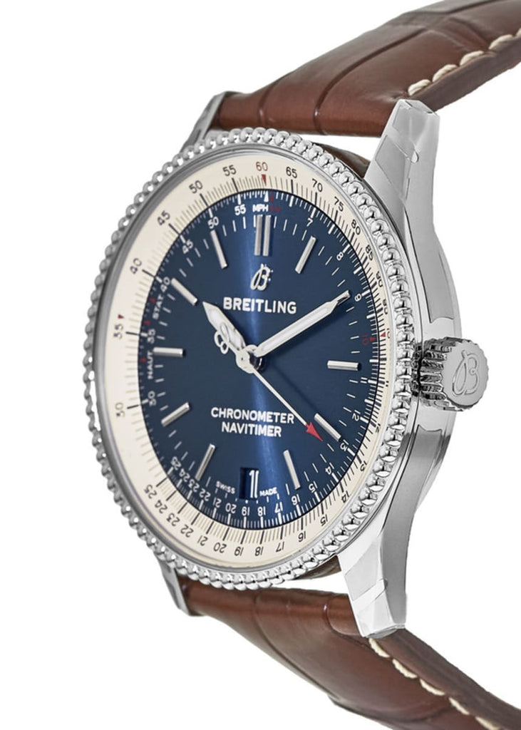 Breitling Navitimer Automatic 38mm Blue Dial Brown Leather Strap Mens Watch - A17325211C1P2